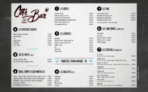 carte du bar mise à jour en juillet 2021